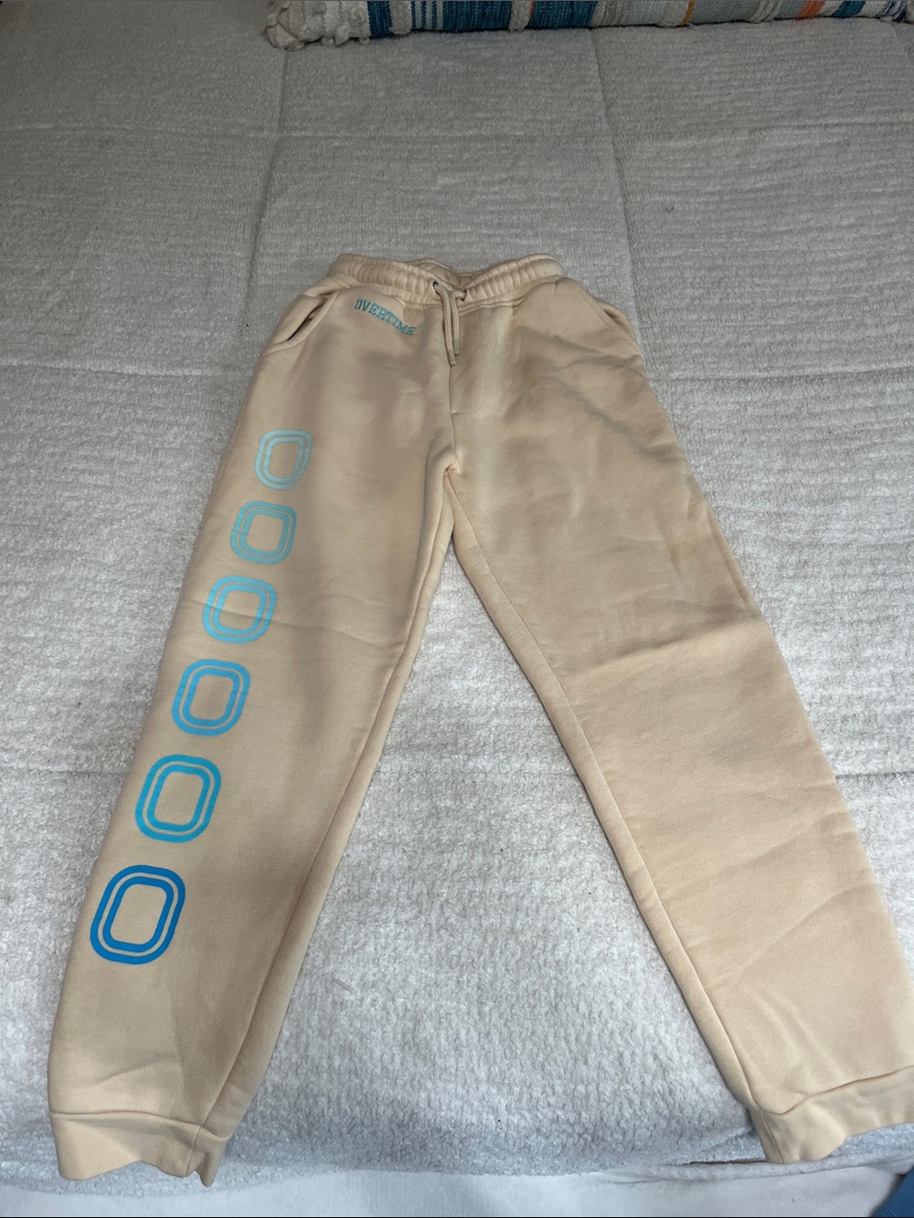 Kids Cream Joggers with Blue Side Graphic